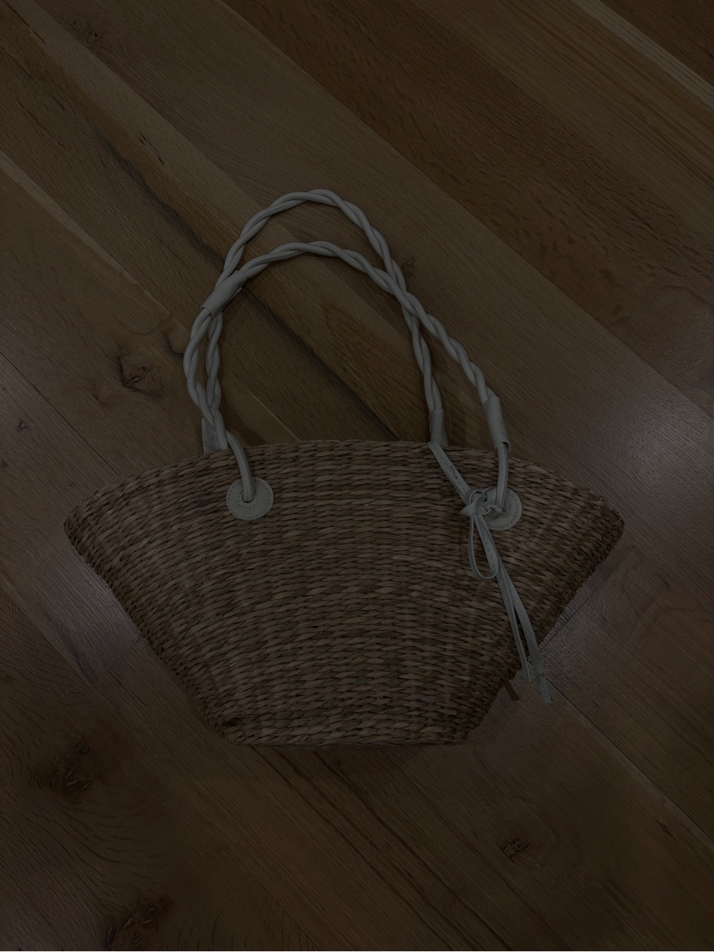 Braided Handle Straw Tote in Natural with White Accents - Picture 2 of 6